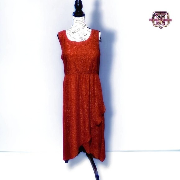 VINTAGE Y2K Metallic Wetlook Red Lace High Low Party Dress, XL - Picture 7 of 9